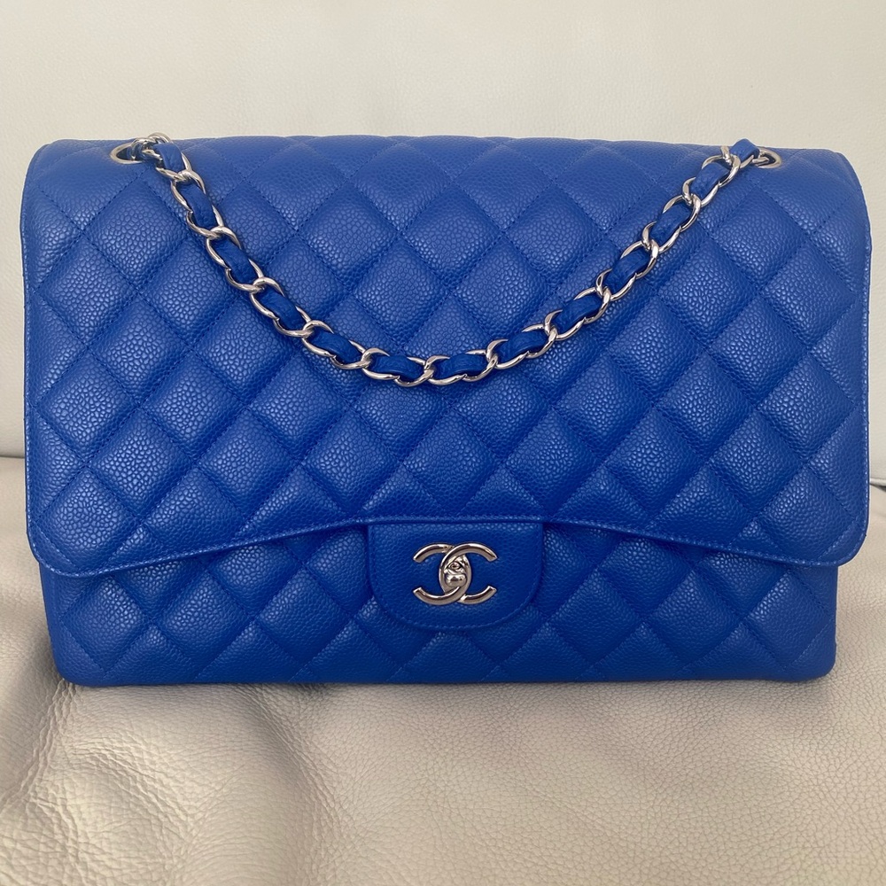 Chanel rare limited edition Blue Roi Classic Flap Maxi